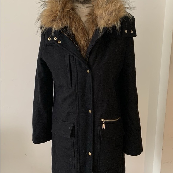 Cole Haan Jackets & Blazers - Cole Haan Black Utility Wool Blend Jacket with Faux Fur Trim